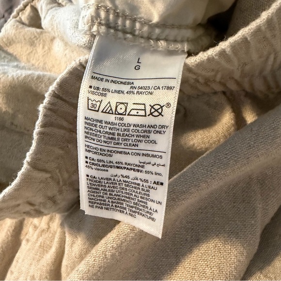 Old Navy Linen Wide Leg Trousers Elastic Comfort Waistband Tan Pants size L - Picture 5 of 6